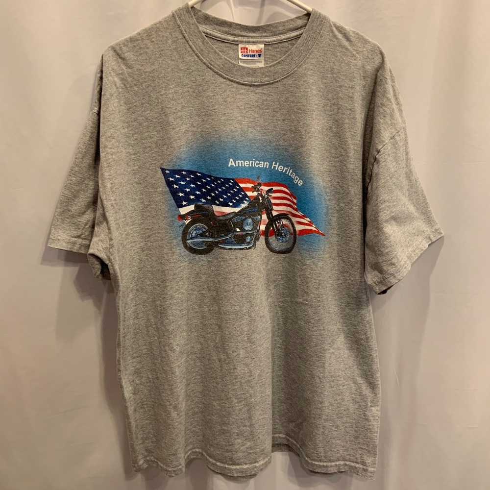 Vintage Hanes Comfort Tee 'American Heritage' Motorcycle Flag Graphic Tee XL